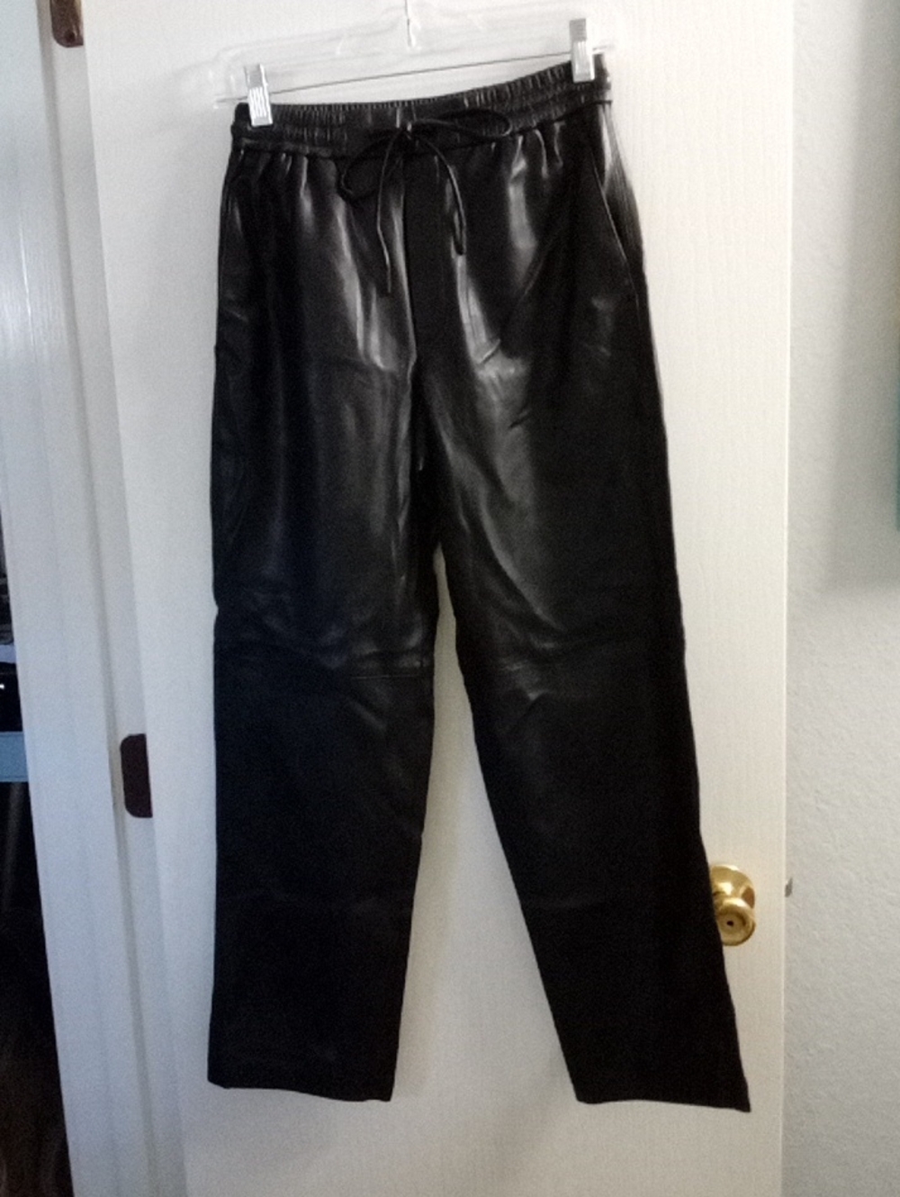 Wide Leg Black Faux Leather Drawstring Pants